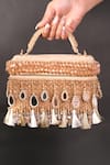 Shop_House Of Kosha_Gold Mirrors, Crystals Mirrorwork Vanity Bag _at_Aza_Fashions