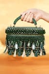 Shop_House Of Kosha_Green Mirrors, Crystals Mirrorwork Vanity Bag _at_Aza_Fashions