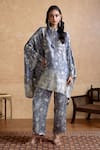 Buy_Ritu Kumar_Gray Silk, Viscose Embroidery High Neck Designer Kurta And Pant Set _at_Aza_Fashions