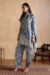 Buy_Ritu Kumar_Gray Silk, Viscose Embroidery High Neck Designer Kurta And Pant Set _Online_at_Aza_Fashions