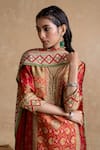 Ritu Kumar_Red Silk, Viscose Embroidery Split V-neck Printed Kurta Set _Online_at_Aza_Fashions