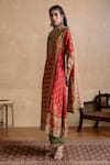 Buy_Ritu Kumar_Red Silk, Viscose Embroidery Split V-neck Printed Kurta Set _Online_at_Aza_Fashions