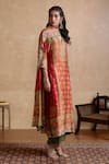 Shop_Ritu Kumar_Red Silk, Viscose Embroidery Split V-neck Printed Kurta Set _Online_at_Aza_Fashions