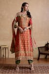Buy_Ritu Kumar_Red Silk, Viscose Embroidery Split V-neck Printed Kurta Set _at_Aza_Fashions