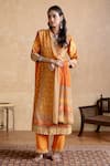 Buy_Ritu Kumar_Yellow Silk, Viscose Embroidery Round Neck Multi Designer Kurta Set _at_Aza_Fashions