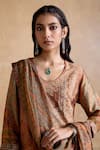 Ritu Kumar_Brown Silk, Cotton, Viscose Embroidery Round Neck Kurta Set _Online_at_Aza_Fashions