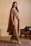 Buy_Ritu Kumar_Brown Silk, Cotton, Viscose Embroidery Round Neck Kurta Set _Online_at_Aza_Fashions