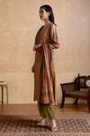 Shop_Ritu Kumar_Brown Silk, Cotton, Viscose Embroidery Round Neck Kurta Set _Online_at_Aza_Fashions
