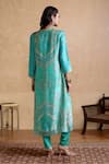 Shop_Ritu Kumar_Turquoise Silk, Viscose Embroidery Split V-neck Designer Kurta Set _at_Aza_Fashions