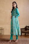 Ritu Kumar_Turquoise Silk, Viscose Embroidery Split V-neck Designer Kurta Set _Online_at_Aza_Fashions