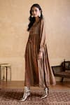 Ritu Kumar_Brown Viscose, Cotton Tassels Round Neck Designer Dress _Online_at_Aza_Fashions