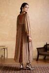 Shop_Ritu Kumar_Brown Viscose, Cotton Tassels Round Neck Designer Dress _at_Aza_Fashions