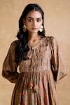 Shop_Ritu Kumar_Brown Viscose, Cotton Tassels Round Neck Designer Dress _Online_at_Aza_Fashions