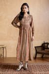 Buy_Ritu Kumar_Brown Viscose, Cotton Tassels Round Neck Designer Dress _at_Aza_Fashions
