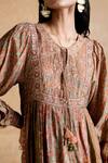 Ritu Kumar_Brown Viscose, Cotton Tassels Round Neck Designer Dress _at_Aza_Fashions