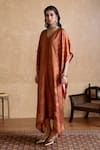 Ritu Kumar_Orange Silk V-neck Kaftan Dress _Online_at_Aza_Fashions