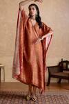 Shop_Ritu Kumar_Orange Silk V-neck Kaftan Dress _Online_at_Aza_Fashions