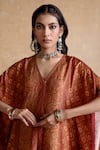 Ritu Kumar_Orange Silk V-neck Kaftan Dress _at_Aza_Fashions