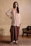 Buy_Ritu Kumar_Beige Viscose Embroidery Mandarin Collar Multi Designer Kurta _Online_at_Aza_Fashions