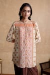 Buy_Ritu Kumar_Beige Viscose Embroidery Mandarin Collar Multi Designer Kurta _at_Aza_Fashions