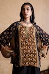 Ritu Kumar_Multi Color Viscose Embroidery Round , Keyhole Black And Printed Kurti _at_Aza_Fashions
