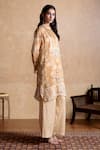 Buy_Ritu Kumar_Brown Viscose Embroidery Mandarin Collar Printed Designer Kurta _Online_at_Aza_Fashions