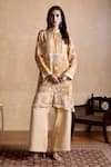 Buy_Ritu Kumar_Brown Viscose Embroidery Mandarin Collar Printed Designer Kurta _at_Aza_Fashions