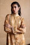 Ritu Kumar_Brown Viscose Embroidery Mandarin Collar Printed Designer Kurta _at_Aza_Fashions