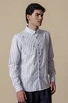 Lacquer Embassy_Blue Cotton Embroidery Light Striped Shirt _Online_at_Aza_Fashions