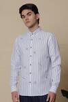 Lacquer Embassy_Blue Cotton Embroidery Light Striped Shirt _at_Aza_Fashions