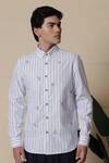 Buy_Lacquer Embassy_Blue Cotton Embroidery Light Striped Shirt _at_Aza_Fashions