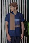Buy_Lacquer Embassy_Blue Cotton Embroidery Print Chambray Shirt _at_Aza_Fashions