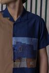 Lacquer Embassy_Blue Cotton Embroidery Print Chambray Shirt _Online_at_Aza_Fashions