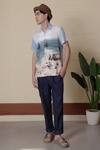 Lacquer Embassy_Blue Rayon Nautical Print Camp Collar Shirt _Online_at_Aza_Fashions
