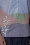 Lacquer Embassy_Blue Cotton Embroidery Pastel Color Block Shirt _Online_at_Aza_Fashions