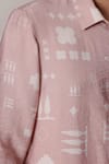Lacquer Embassy_Pink Cotton Textured Shirt With Folk Print _at_Aza_Fashions