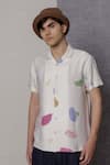 Shop_Lacquer Embassy_Beige Cotton Ecru Abstract Print Shirt _Online_at_Aza_Fashions
