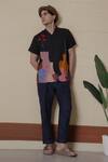Shop_Lacquer Embassy_Black Rayon Dark Grey Printed Shirt _Online_at_Aza_Fashions