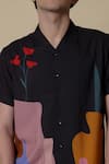Lacquer Embassy_Black Rayon Dark Grey Printed Shirt _at_Aza_Fashions
