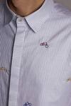 Lacquer Embassy_Blue Cotton Embroidery Striped Shirt With Bicycle _at_Aza_Fashions