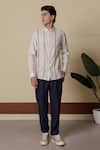 Lacquer Embassy_Beige Cotton Flex Shirt With Tape Details _Online_at_Aza_Fashions