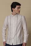 Shop_Lacquer Embassy_Beige Cotton Flex Shirt With Tape Details _Online_at_Aza_Fashions