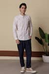 Lacquer Embassy_Beige Cotton Embroidery Striped Shirt _Online_at_Aza_Fashions