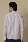 Shop_Lacquer Embassy_Beige Cotton Embroidery Striped Shirt _at_Aza_Fashions