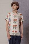 Lacquer Embassy_Beige Cotton Ecru Floral Print Shirt _Online_at_Aza_Fashions