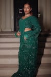 Buy_Midushi Bajoria_Green Georgette Sequins, Rhinestones Round Neck Fiza Applique Saree With Trail _Online_at_Aza_Fashions