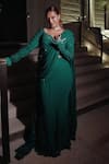 Shop_Midushi Bajoria_Green Georgette Sequins, Rhinestones Round Neck Fiza Applique Saree With Trail _Online_at_Aza_Fashions