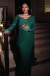 Shop_Midushi Bajoria_Green Georgette Sequins, Rhinestones Round Neck Fiza Applique Saree With Trail 