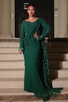 Buy_Midushi Bajoria_Green Georgette Sequins, Rhinestones Round Neck Fiza Applique Saree With Trail _at_Aza_Fashions