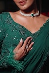 Midushi Bajoria_Green Georgette Sequins, Rhinestones Round Neck Fiza Applique Saree With Trail 